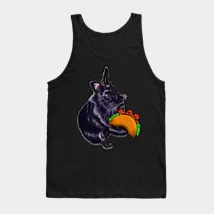 Cute kawaii Ebony colored lionhead bunny rabbit eating a taco. Celebrate Fiesta Cinco De Mayo taco themed Tank Top